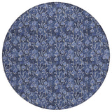 8' Navy Blue Denim Blue And Ivory Round Floral Washable Indoor Outdoor Area Rug