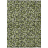 8' X 10' Olive Green Artichoke Green And Ivory Floral Washable Indoor Outdoor Area Rug