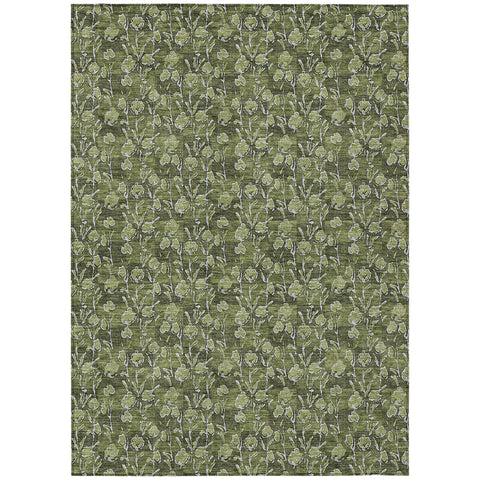 8' X 10' Olive Green Artichoke Green And Ivory Floral Washable Indoor Outdoor Area Rug