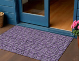 3' X 5' Purple Eggplant And Ivory Floral Washable Indoor Outdoor Area Rug
