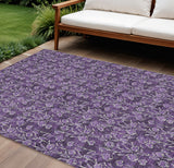 8' X 10' Purple Eggplant And Ivory Floral Washable Indoor Outdoor Area Rug