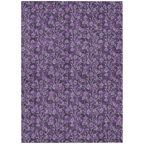 8' X 10' Purple Eggplant And Ivory Floral Washable Indoor Outdoor Area Rug