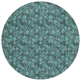 8' Teal Blue Aqua And Ivory Round Floral Washable Indoor Outdoor Area Rug