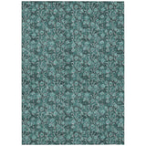8' X 10' Teal Blue Aqua And Ivory Floral Washable Indoor Outdoor Area Rug