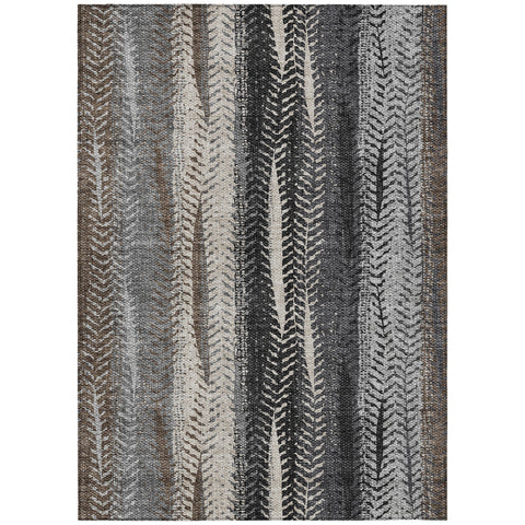 5' X 8' Brown Gray And Ivory Botanical Leaves Washable Indoor Outdoor Area Rug