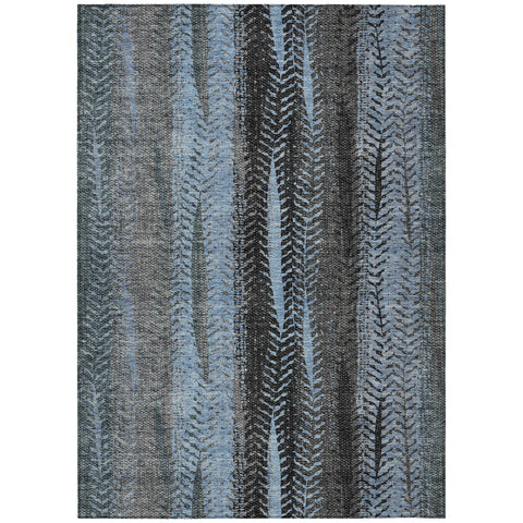 8' X 10' Blue Gray And Charcoal Botanical Leaves Washable Indoor Outdoor Area Rug