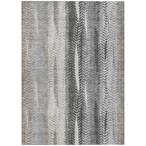 8' X 10' Khaki Ivory And Gray Botanical Leaves Washable Indoor Outdoor Area Rug