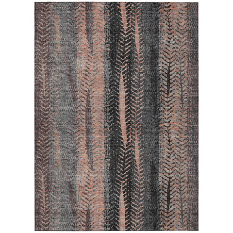 5' X 8' Blue Charcoal And Copper Botanical Leaves Washable Indoor Outdoor Area Rug