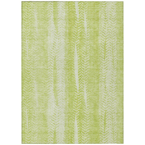 5' X 8' Artichoke Green And Ivory Botanical Leaves Washable Indoor Outdoor Area Rug