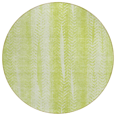8' Artichoke Green And Ivory Round Botanical Leaves Washable Indoor Outdoor Area Rug