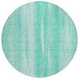 8' Aqua Teal Blue And Ivory Round Botanical Leaves Washable Indoor Outdoor Area Rug