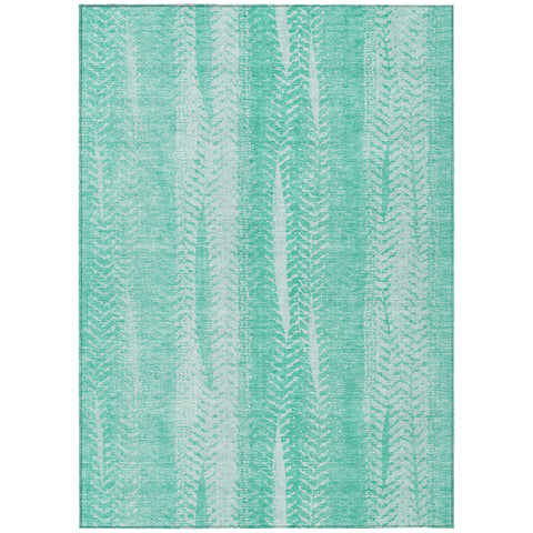 8' X 10' Aqua Teal Blue And Ivory Botanical Leaves Washable Indoor Outdoor Area Rug
