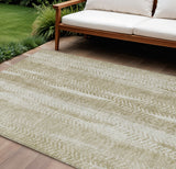 8' X 10' Beige Tan And Taupe Botanical Leaves Washable Indoor Outdoor Area Rug