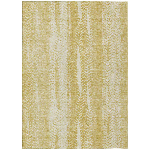 8' X 10' Gold Wheat And Ivory Botanical Leaves Washable Indoor Outdoor Area Rug