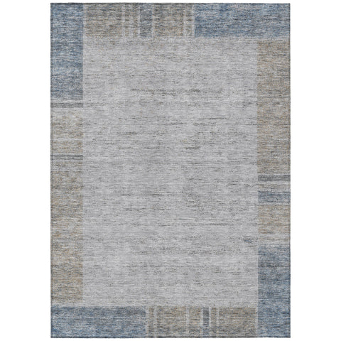 8' X 10' Taupe Beige And Blue Geometric Washable Indoor Outdoor Area Rug