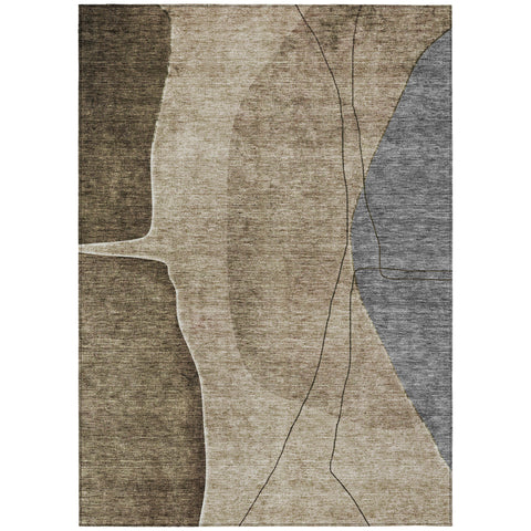 3' X 5' Brown Taupe And Beige Abstract Washable Indoor Outdoor Area Rug