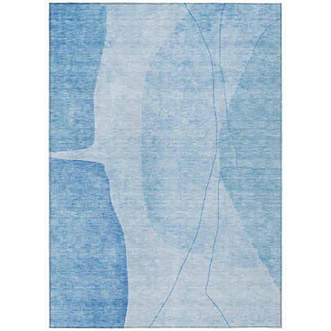 3' X 5' Denim Blue And Sky Blue Abstract Washable Indoor Outdoor Area Rug