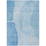 5' X 8' Denim Blue And Sky Blue Abstract Washable Indoor Outdoor Area Rug