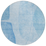 8' Denim Blue And Sky Blue Round Abstract Washable Indoor Outdoor Area Rug