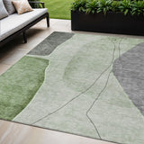 3' X 5' Olive Green And Gray Abstract Washable Indoor Outdoor Area Rug