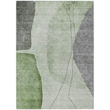 3' X 5' Olive Green And Gray Abstract Washable Indoor Outdoor Area Rug