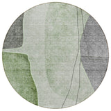 8' Olive Green And Gray Round Abstract Washable Indoor Outdoor Area Rug