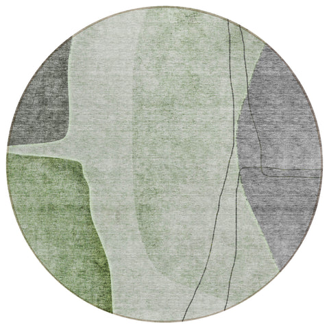 8' Olive Green And Gray Round Abstract Washable Indoor Outdoor Area Rug