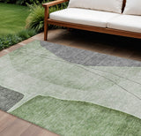 8' X 10' Olive Green And Gray Abstract Washable Indoor Outdoor Area Rug