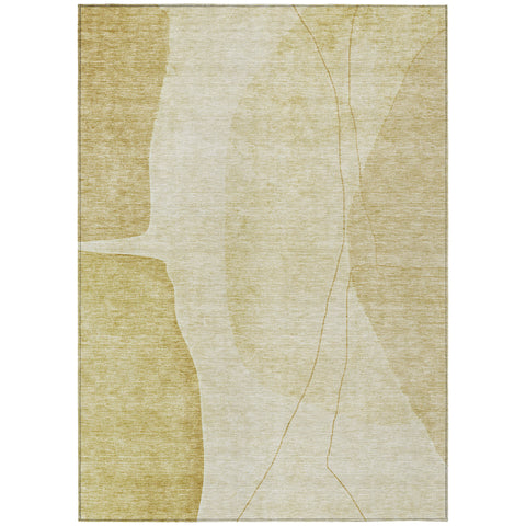 5' X 8' Gold Wheat And Beige Abstract Washable Indoor Outdoor Area Rug
