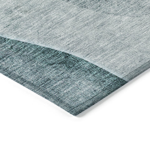 5' X 8' Teal Blue Aqua And Gray Abstract Washable Indoor Outdoor Area Rug