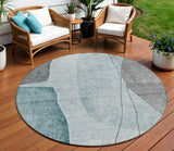 8' Teal Blue Aqua And Gray Round Abstract Washable Indoor Outdoor Area Rug