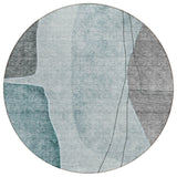 8' Teal Blue Aqua And Gray Round Abstract Washable Indoor Outdoor Area Rug
