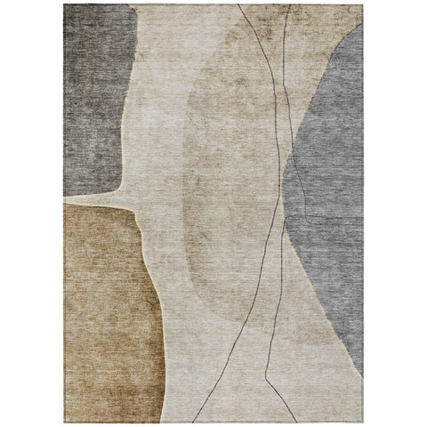 3' X 5' Taupe Beige And Gray Abstract Washable Indoor Outdoor Area Rug