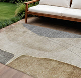 8' X 10' Taupe Beige And Gray Abstract Washable Indoor Outdoor Area Rug