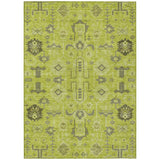 5' X 8' Artichoke Green And Fern Green Oriental Washable Indoor Outdoor Area Rug