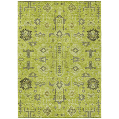 5' X 8' Artichoke Green And Fern Green Oriental Washable Indoor Outdoor Area Rug
