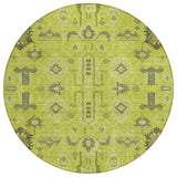 8' Artichoke Green And Fern Green Round Oriental Washable Indoor Outdoor Area Rug