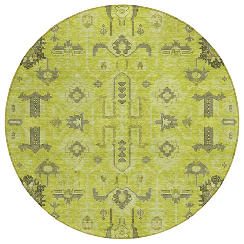 8' Artichoke Green And Fern Green Round Oriental Washable Indoor Outdoor Area Rug