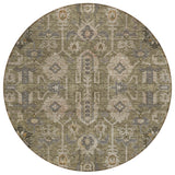 8' Brown Gray And Charcoal Round Oriental Washable Indoor Outdoor Area Rug