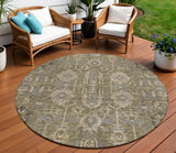 8' Brown Gray And Charcoal Round Oriental Washable Indoor Outdoor Area Rug