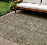 8' X 10' Brown Gray And Charcoal Oriental Washable Indoor Outdoor Area Rug