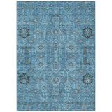 5' X 8' Sky Blue And Gray Oriental Washable Indoor Outdoor Area Rug