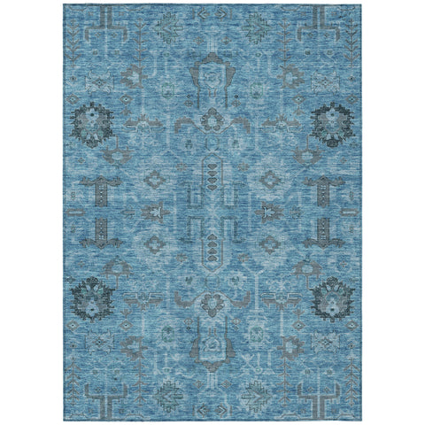 8' X 10' Sky Blue And Gray Oriental Washable Indoor Outdoor Area Rug
