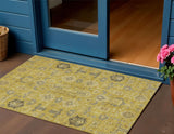 3' X 5' Gold Wheat And Gray Oriental Washable Indoor Outdoor Area Rug