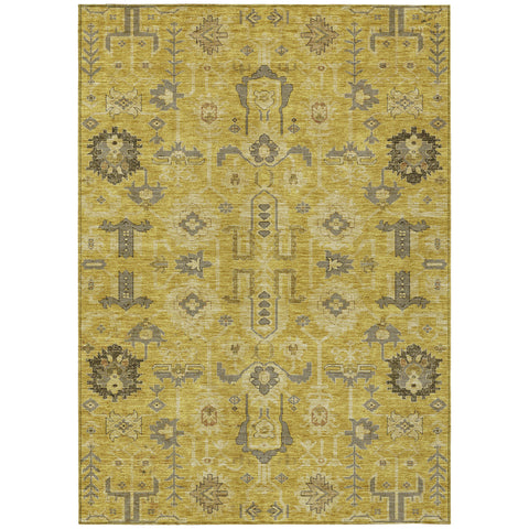 3' X 5' Gold Wheat And Gray Oriental Washable Indoor Outdoor Area Rug