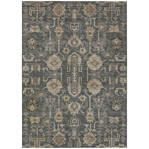 5' X 8' Gray Silver And Beige Oriental Washable Indoor Outdoor Area Rug