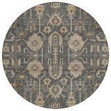 8' Gray Silver And Beige Round Oriental Washable Indoor Outdoor Area Rug