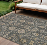 8' X 10' Gray Silver And Beige Oriental Washable Indoor Outdoor Area Rug