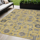 5' X 8' Yellow Gray And Charcoal Oriental Washable Indoor Outdoor Area Rug