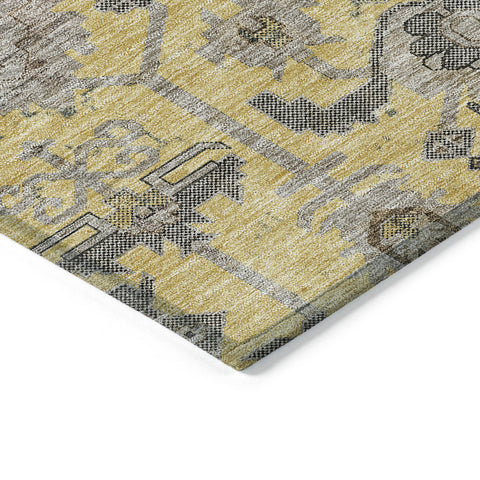 5' X 8' Yellow Gray And Charcoal Oriental Washable Indoor Outdoor Area Rug